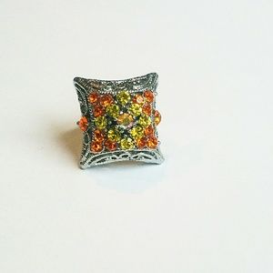 Colorful Silver Tone Adjustable 3D Rhinestone Ring